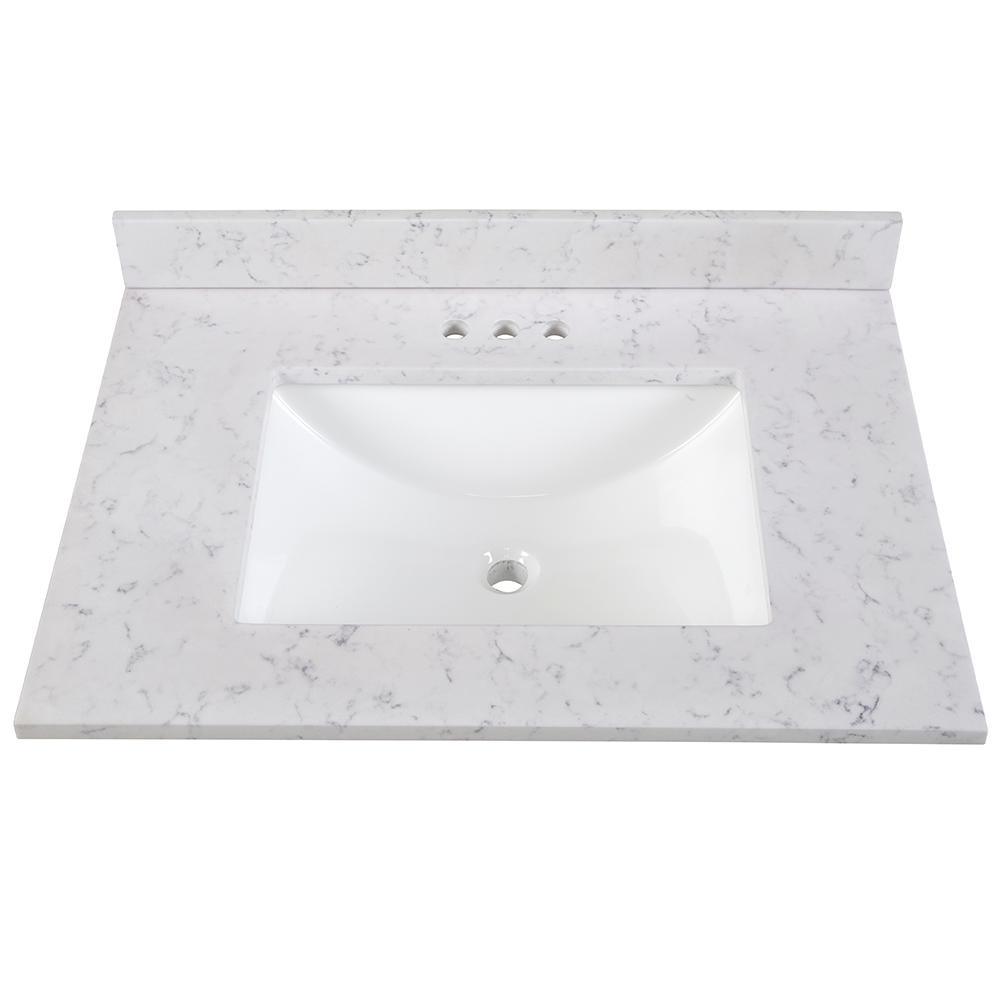 37 in. W x 22 in. D Stone Effects Vanity Top in Cold Fusion with White Sink - Super Arbor