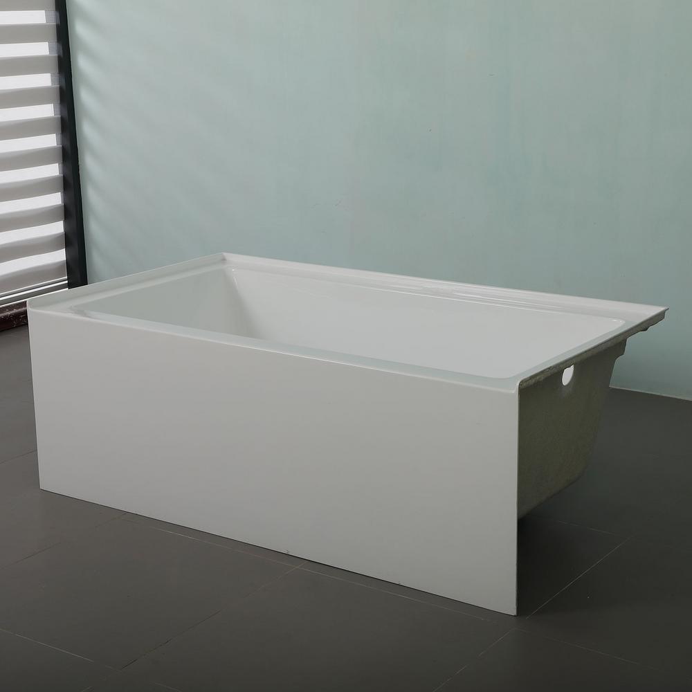 59.76 in. Left-Hand Acrylic Center Drain Rectangular Alcove Bathtub in White - Super Arbor