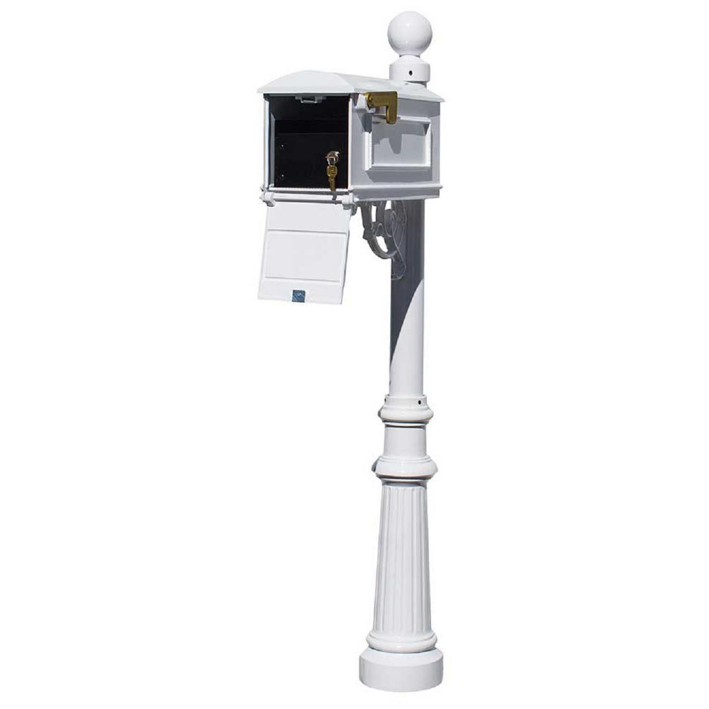 Lewiston Black Post Mount Locking Insert Mailbox with Decorative Fluted Base and Ball Finial - Super Arbor