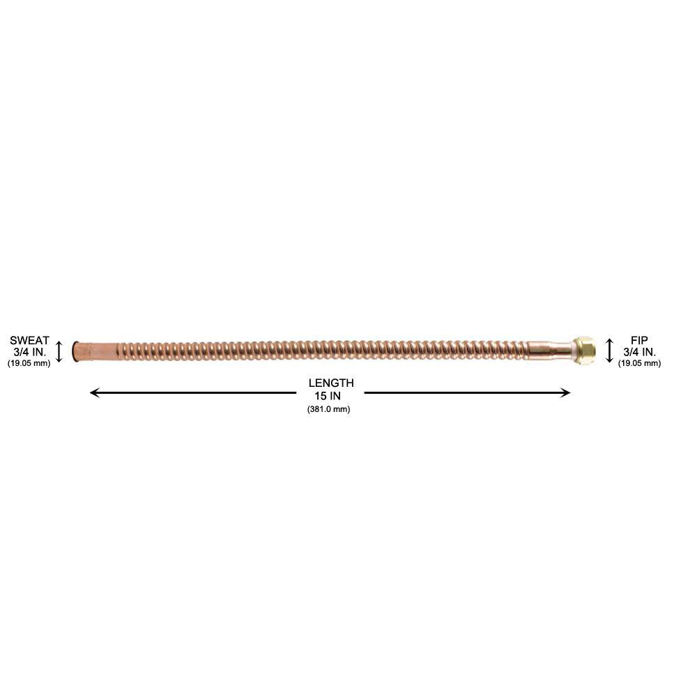 3/4 in. Sweat x 3/4 in. FIP x 15 in. Copper Water Heater Connector - Super Arbor