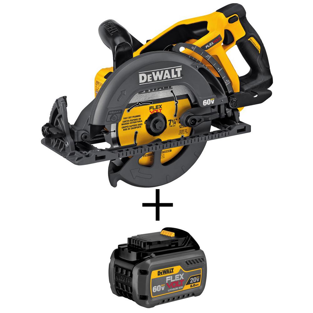 FLEXVOLT 60-Volt MAX Li-Ion Cordless Brushless 7-1/4 in. Wormdrive Circ Saw(Tool-Only) w/ Bonus FLEXVOLT 20V/60V Battery - Super Arbor