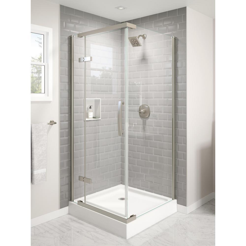 36 in. x 76 in. Frameless Corner Hinged Shower Enclosure in Chrome - Super Arbor