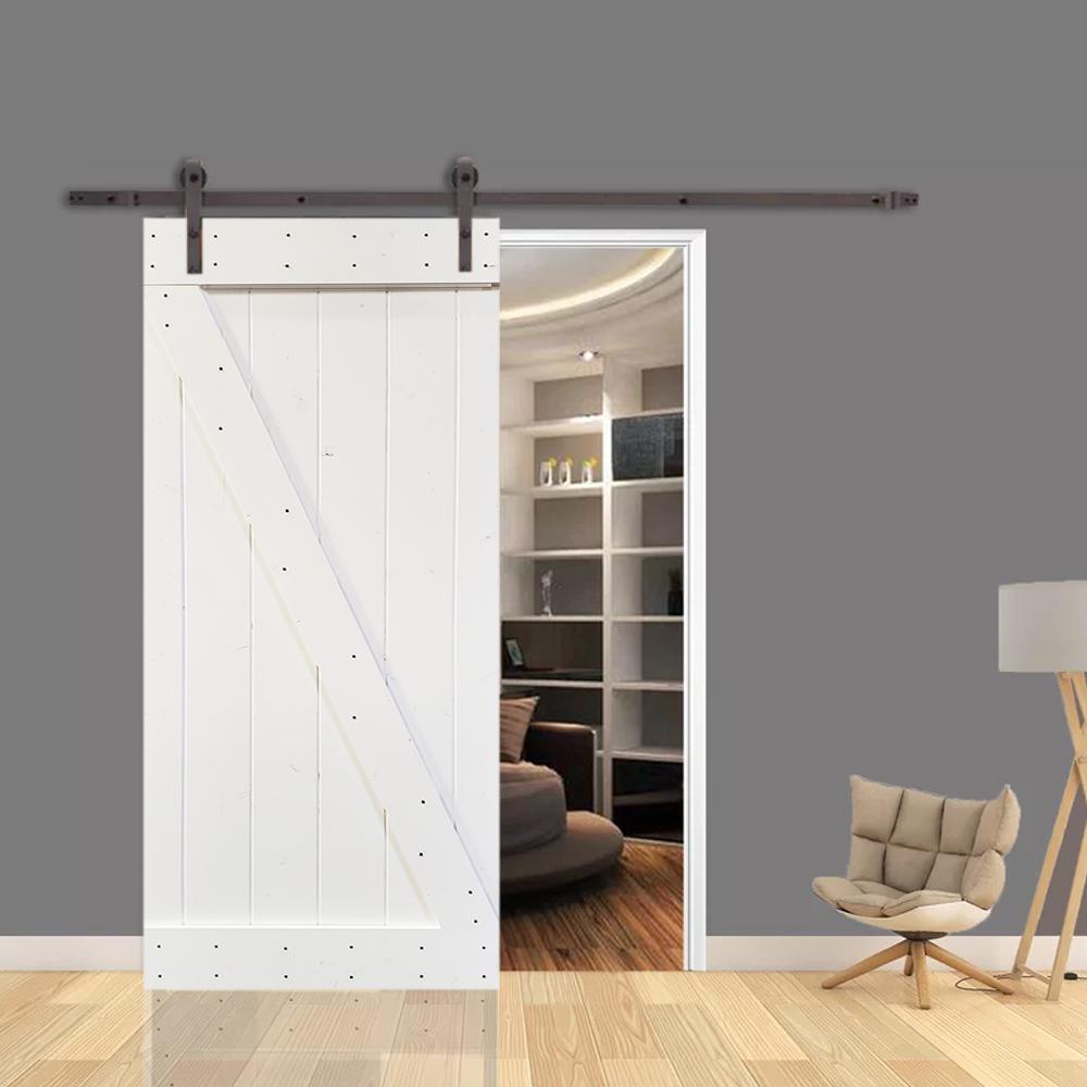 30 in. x 84 in. Z Series White Knotty Pine Wood Interior Sliding Barn Door with Hardware Kit - Super Arbor