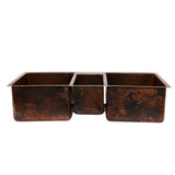 Under Counter/Surface-Mount Hammered Copper 42 in. 0-Hole Triple Bowl Kitchen Sink in Oil Rubbed Bronze - Super Arbor