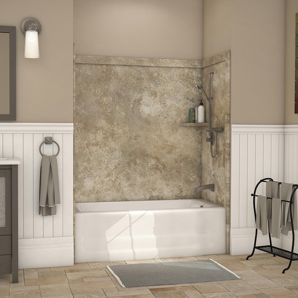 Elite 32 in. x 60 in. x 60 in. 9-Piece Easy Up Adhesive Tub Surround in Calacatta White - Super Arbor