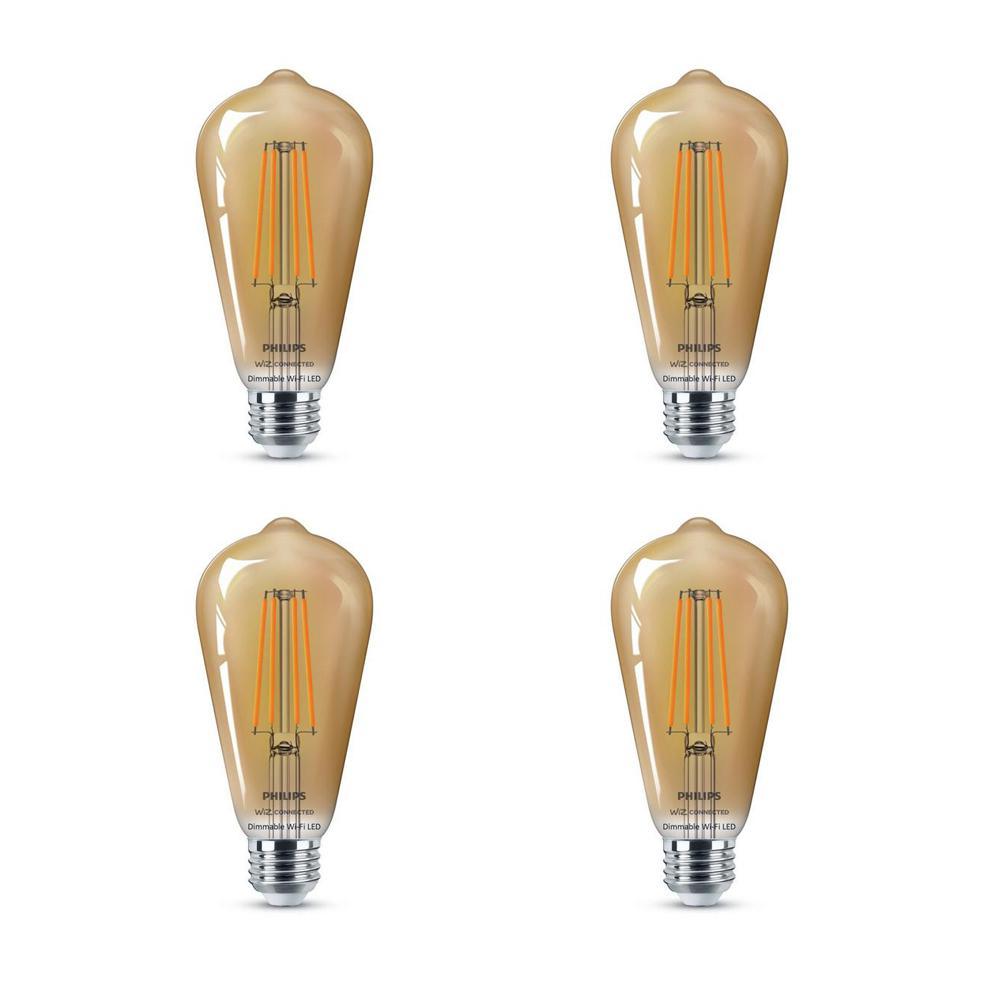 Soft White ST19 LED 40-Watt Equivalent Dimmable Smart Wi-Fi Wiz Connected Wireless Light Bulb (4-Pack) - Super Arbor