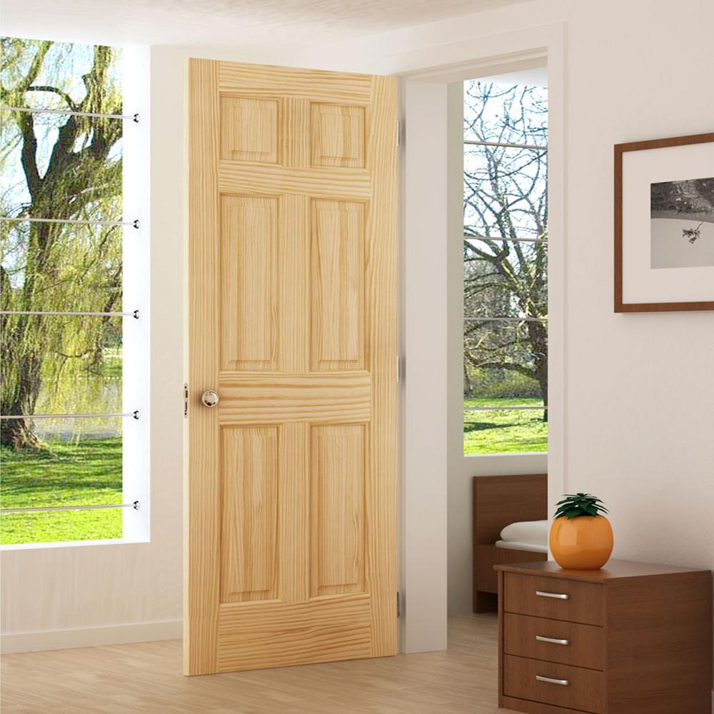 30 in. x 80 in. x 1.375 in. 6 Panel Colonial Double Hip Pine Interior Door Slab - Super Arbor