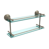 Que New 22 in. L x 8 in. H x 5 in. W 2-Tier Clear Glass Bathroom Shelf with Gallery Rail in Satin Nickel - Super Arbor
