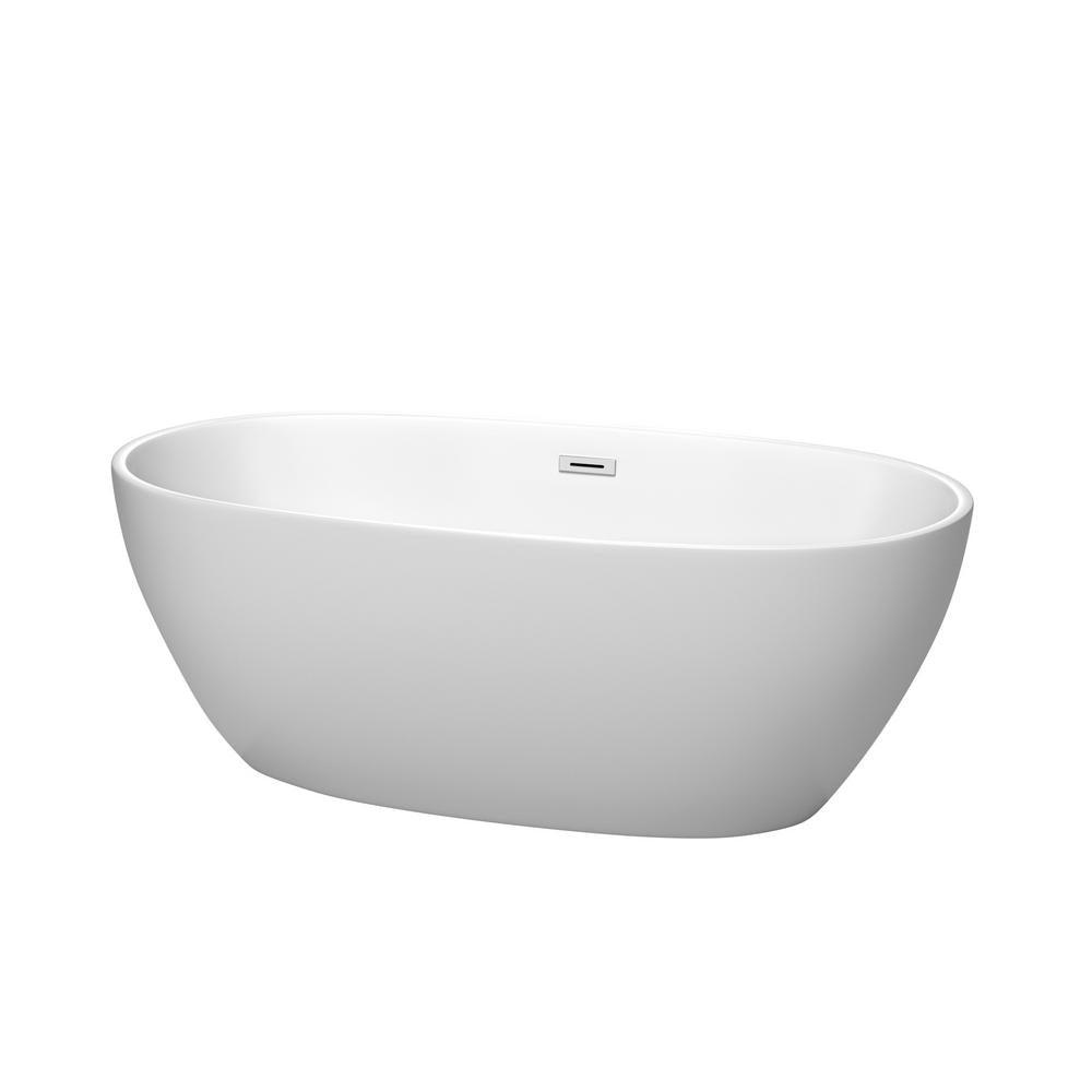Juno 59 in. Acrylic Flatbottom Bathtub in Matte White with Polished Chrome Trim - Super Arbor