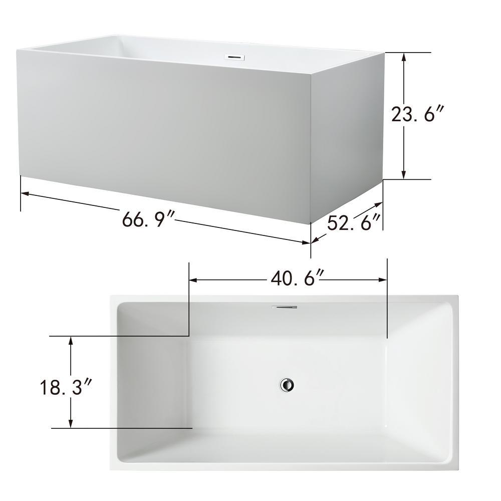 Talence 59 in. Acrylic Flatbottom Freestanding Bathtub in White - Super Arbor