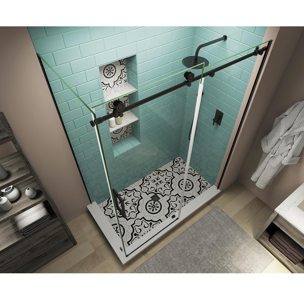 60 in. - 64 in. x 34 in. x 80 in. Frameless Corner Sliding Shower Enclosure Clear Glass in Oil Rubbed Bronze Left - Super Arbor
