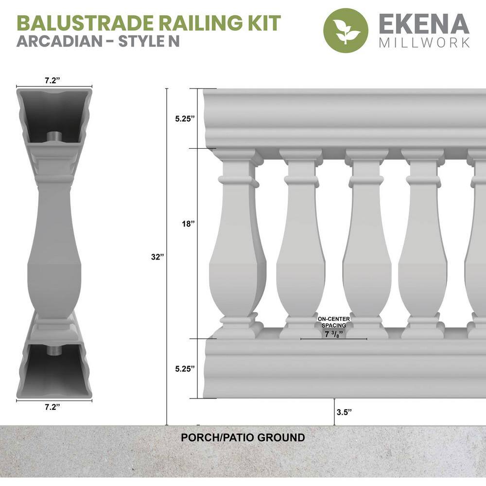Ekena Millwork Fiberthane Arcadian Balustrade 24 in. L x 32 in. H Fiberglass Railing Kit