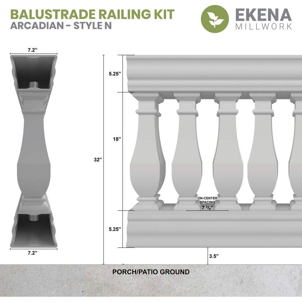 Ekena Millwork Fiberthane Arcadian Balustrade 36 in. L x 32 in. H Fiberglass Railing Kit