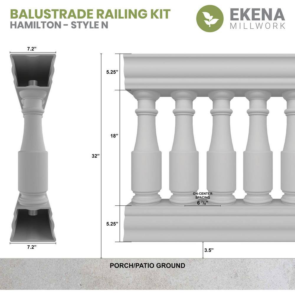 Ekena Millwork Fiberthane Hamilton Balustrade 48 in. L x 32 in. H Fiberglass Railing Kit