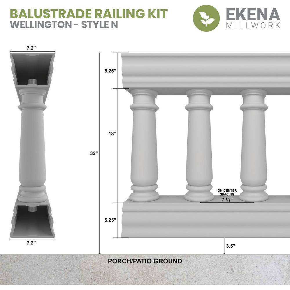 Ekena Millwork Fiberthane Wellington Balustrade 48 in. L x 32 in. H Fiberglass Railing Kit