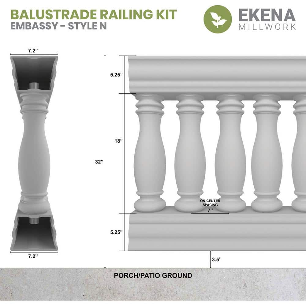 Ekena Millwork Fiberthane Embassy Balustrade 60 in. L x 32 in. H Fiberglass Railing Kit
