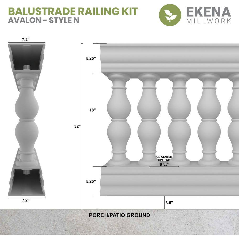 Ekena Millwork Fiberthane Avalon Balustrade 108 in. L x 32 in. H Fiberglass Railing Kit