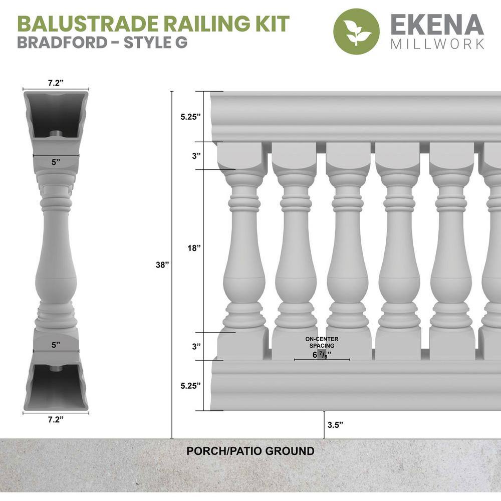 Ekena Millwork Fiberthane Bradford Balustrade 48 in. L x 38 in. H Fiberglass Railing Kit