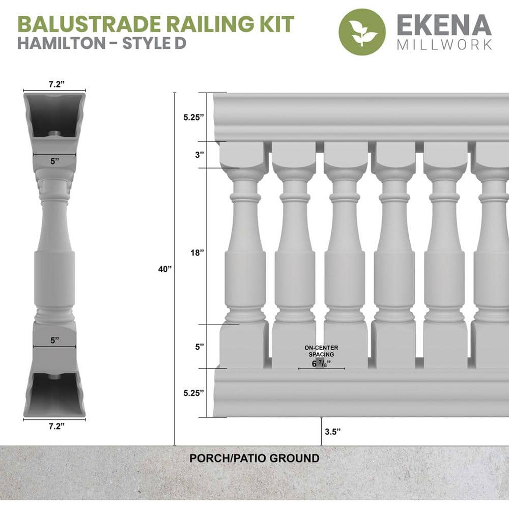 Ekena Millwork Fiberthane Hamilton Balustrade 24 in. L x 40 in. H Fiberglass Railing Kit