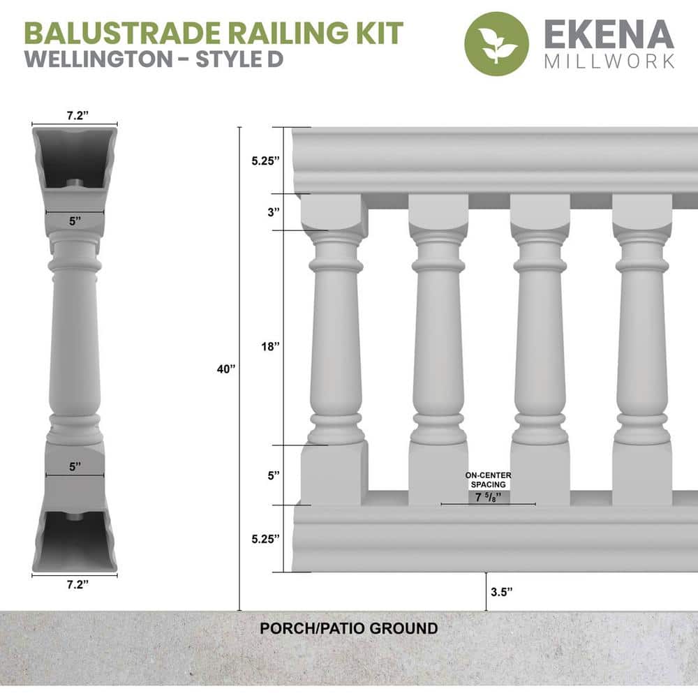 Ekena Millwork Fiberthane Wellington Balustrade 192 in. L x 40 in. H Fiberglass Railing Kit