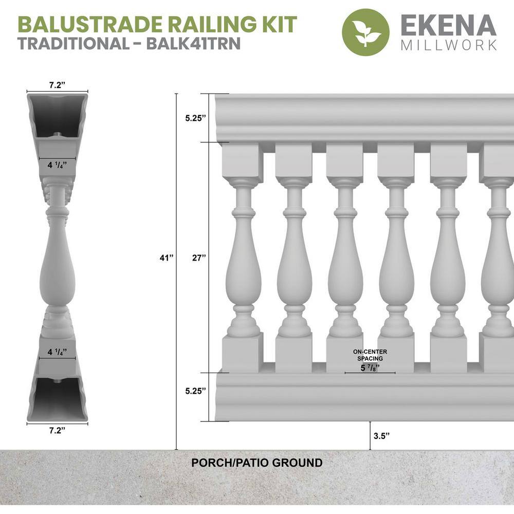 Ekena Millwork Fiberthane Traditional Balustrade 24 in. L x 41 in. H Fiberglass Railing Kit