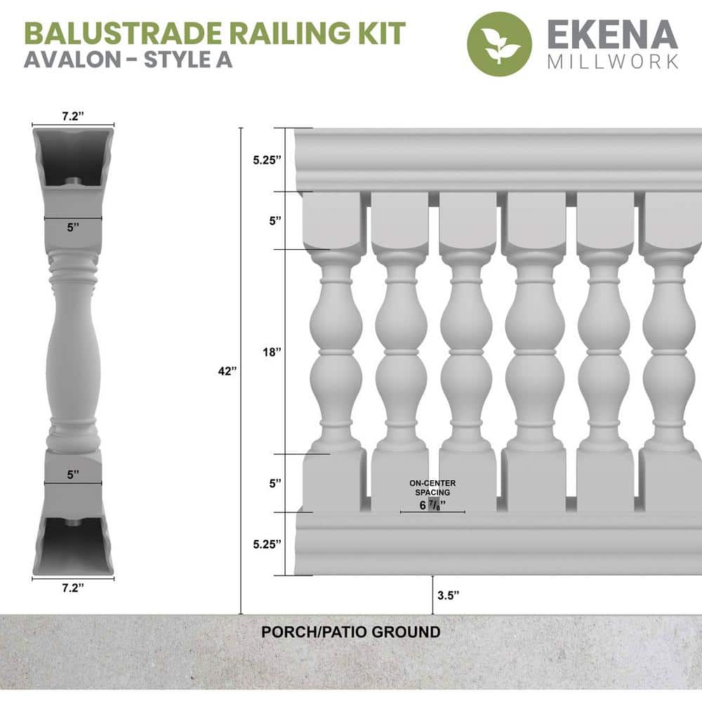 Ekena Millwork Fiberthane Avalon Balustrade 24 in. L x 42 in. H Fiberglass Railing Kit