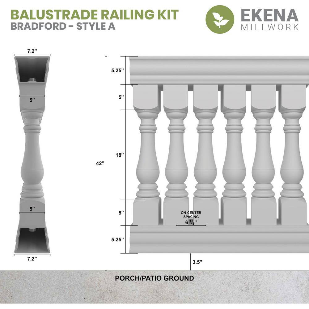 Ekena Millwork Fiberthane Bradford Balustrade 24 in. L x 42 in. H Fiberglass Railing Kit