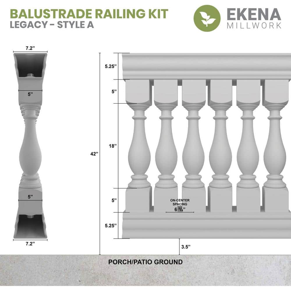 Ekena Millwork Fiberthane Legacy Balustrade 36 in. L x 42 in. H Fiberglass Railing Kit