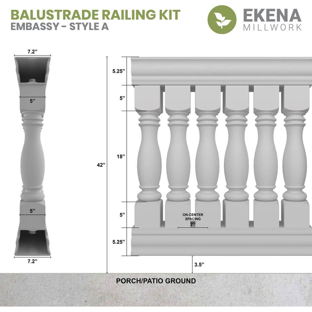 Ekena Millwork Fiberthane Embassy Balustrade 72 in. L x 42 in. H Fiberglass Railing Kit