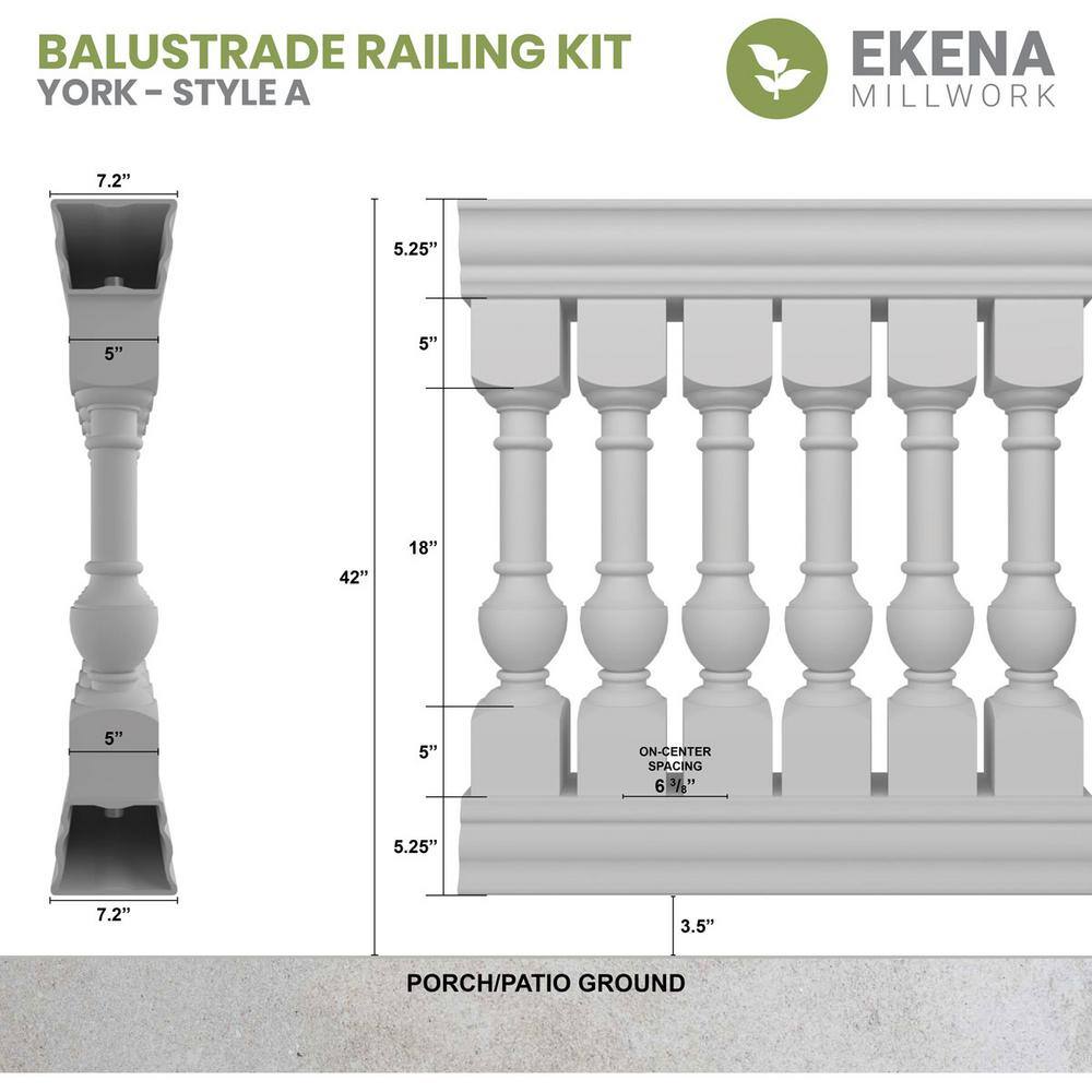 Ekena Millwork Fiberthane York Balustrade 120 in. L x 42 in. H Fiberglass Railing Kit