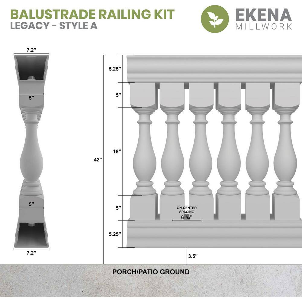Ekena Millwork Fiberthane Legacy Balustrade 132 in. L x 42 in. H Fiberglass Railing Kit