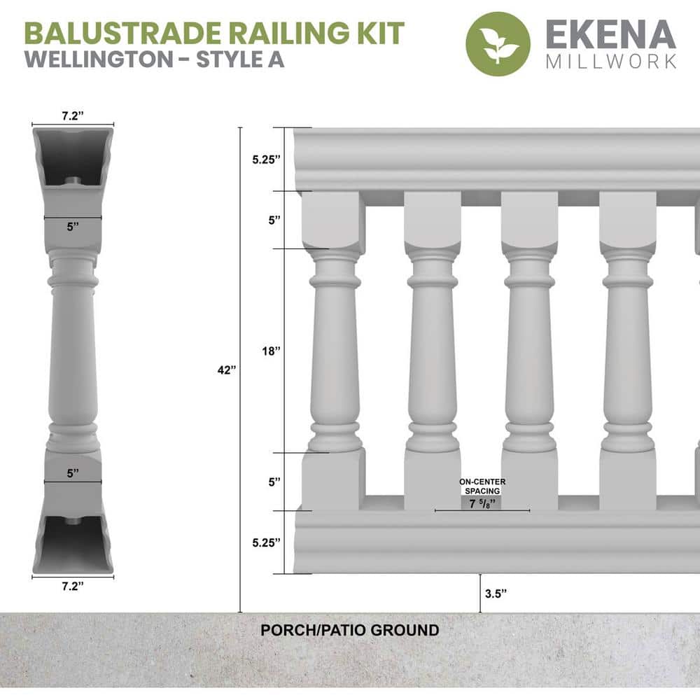 Ekena Millwork Fiberthane Wellington Balustrade 132 in. L x 42 in. H Fiberglass Railing Kit