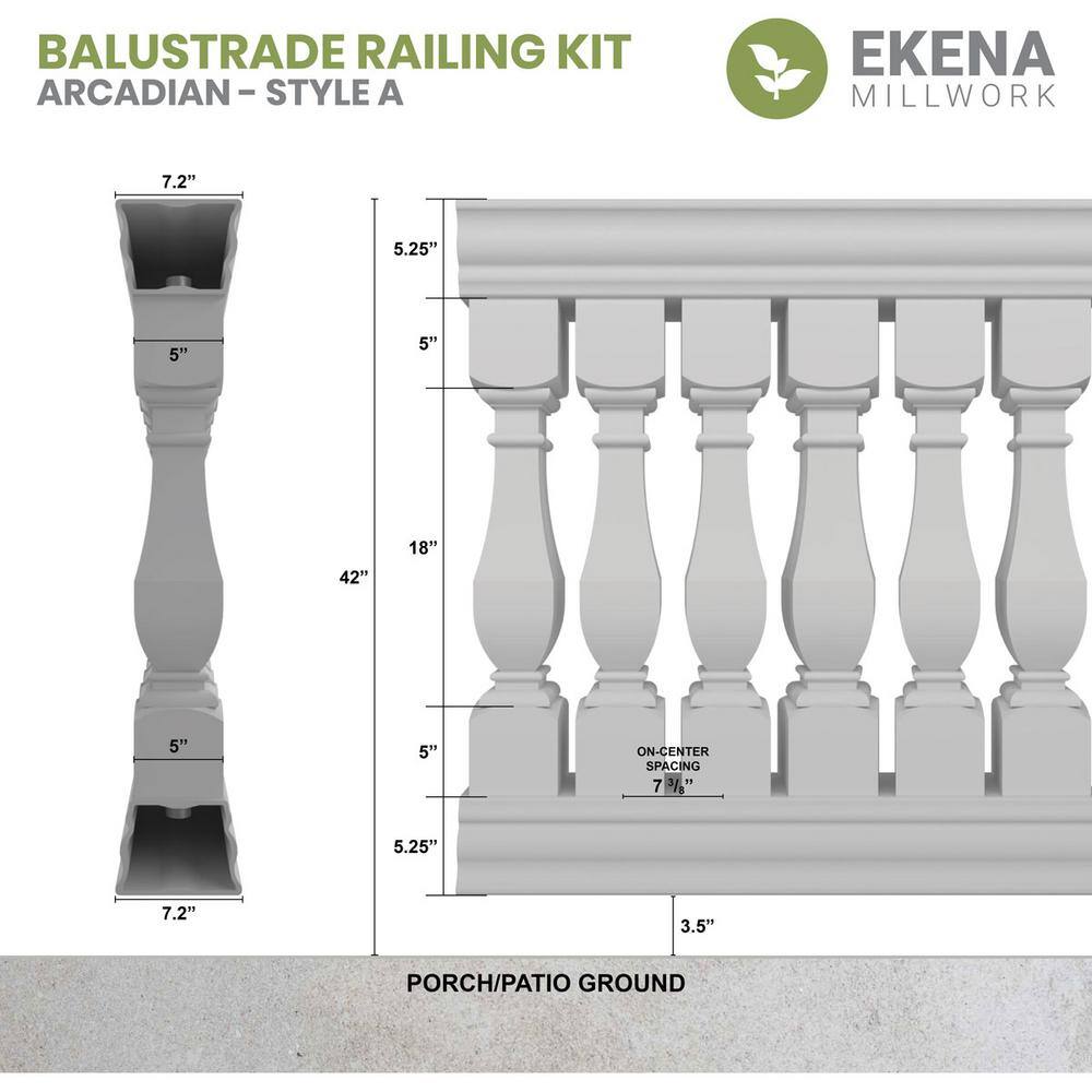 Ekena Millwork Fiberthane Arcadian Balustrade 180 in. L x 42 in. H Fiberglass Railing Kit