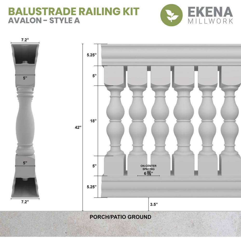 Ekena Millwork Fiberthane Avalon Balustrade 192 in. L x 42 in. H Fiberglass Railing Kit