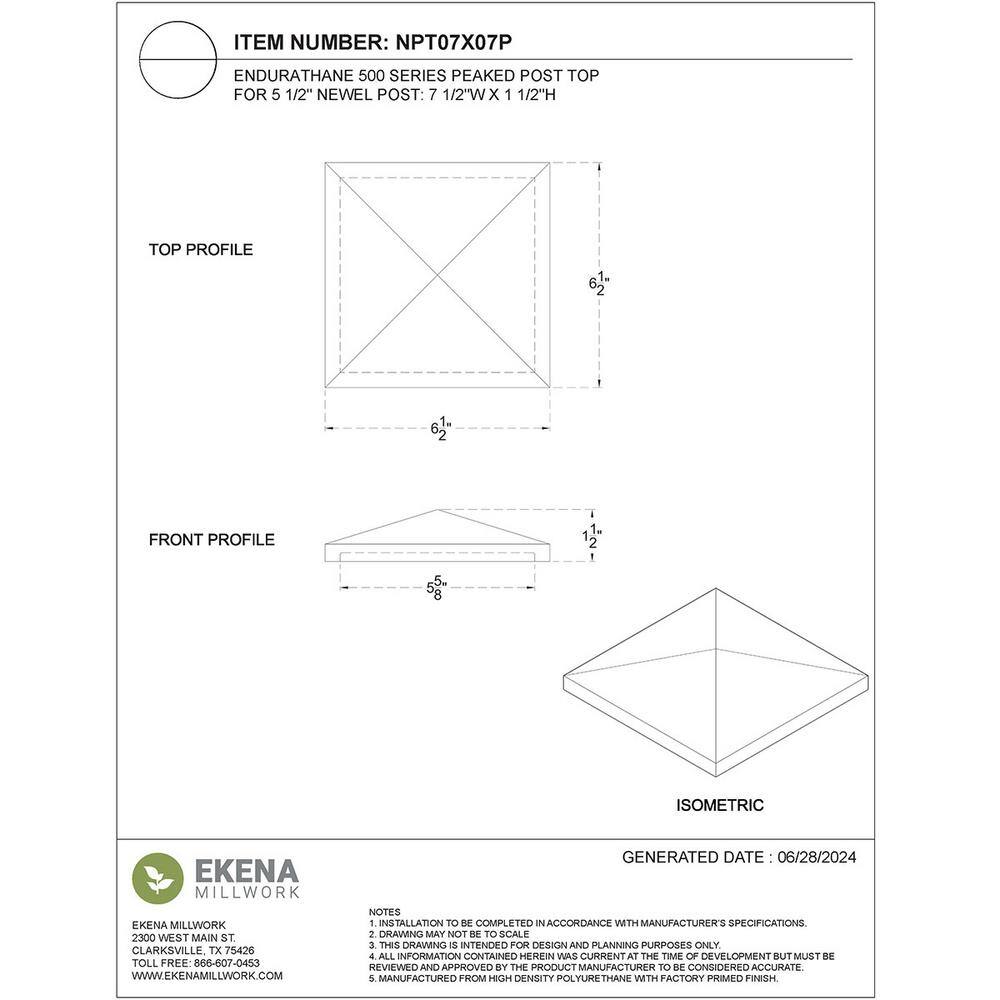 Ekena Millwork Endurathane 500 Series 1.5 in. H x 6.5 in. W White Resin Stair Railing Kit