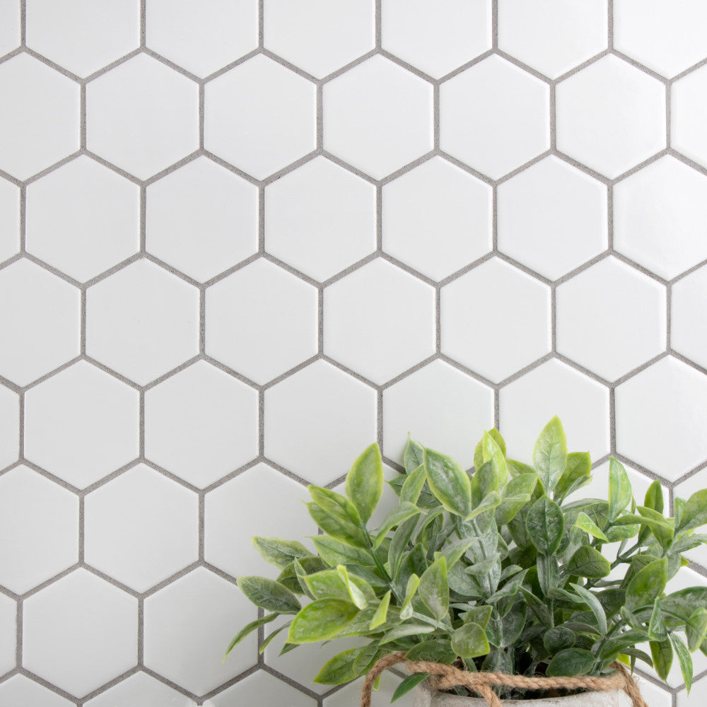 Merola Tile Metro Hex 2" Glossy White Porcelain Mosaic, 11-1/8 in. x 12-5/8 in. Sheet (9.64 sq. ft. per Case)