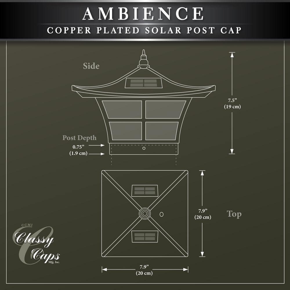 CLASSY CAPS Ambience 4 in. x 4 in. Outdoor Electroplated Copper Solar Post Cap (2-Pack)