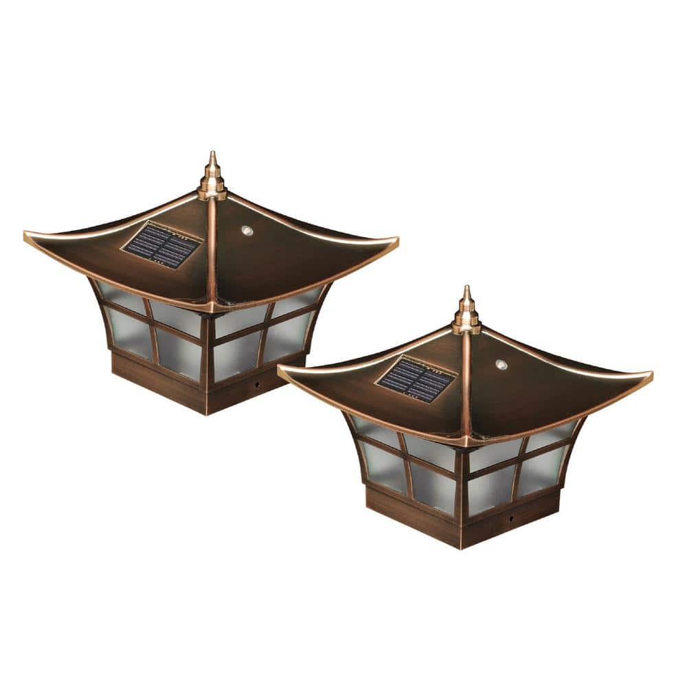 CLASSY CAPS Ambience 4 in. x 4 in. Outdoor Electroplated Copper Solar Post Cap (2-Pack)