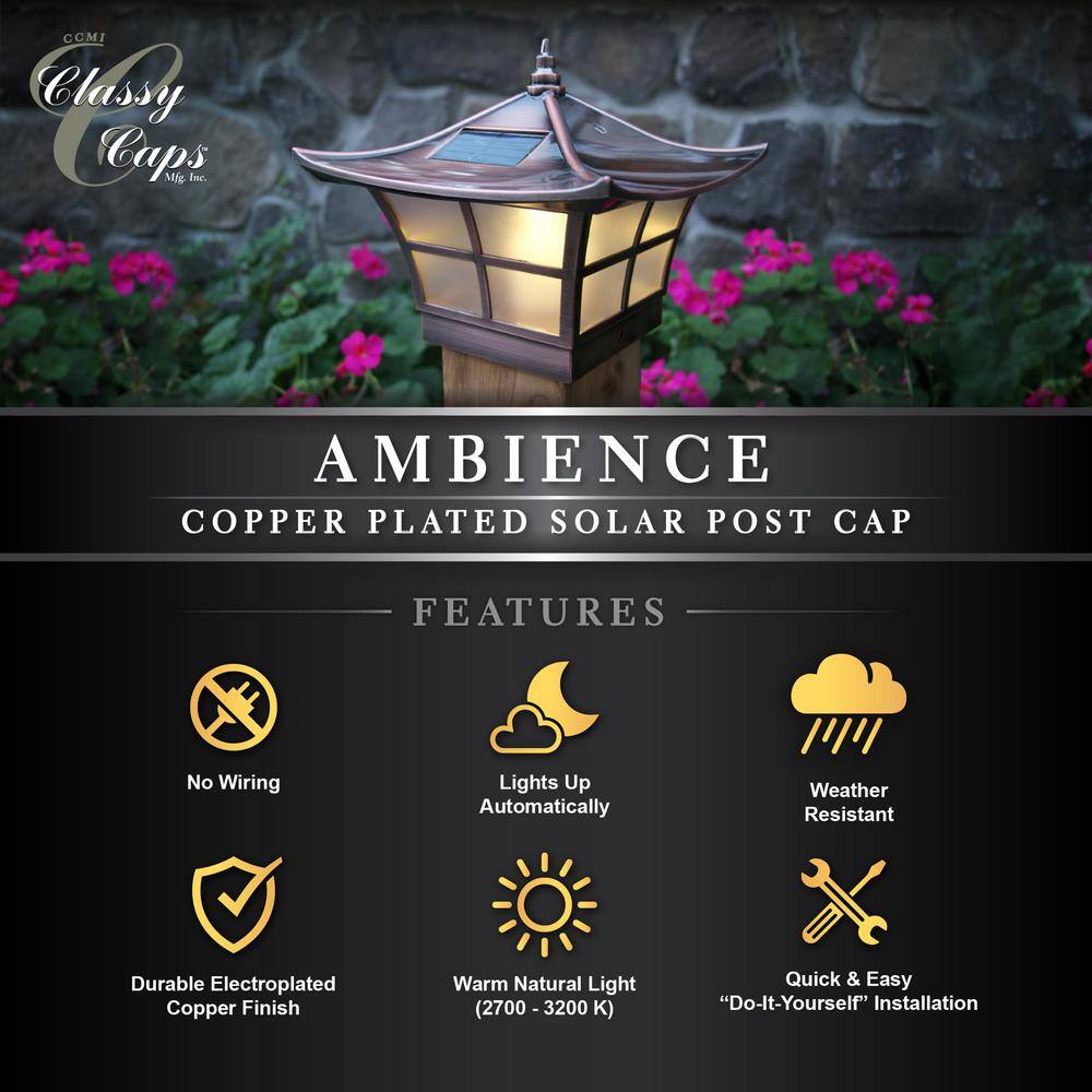 CLASSY CAPS Ambience 4 in. x 4 in. Outdoor Electroplated Copper Solar Post Cap (2-Pack)