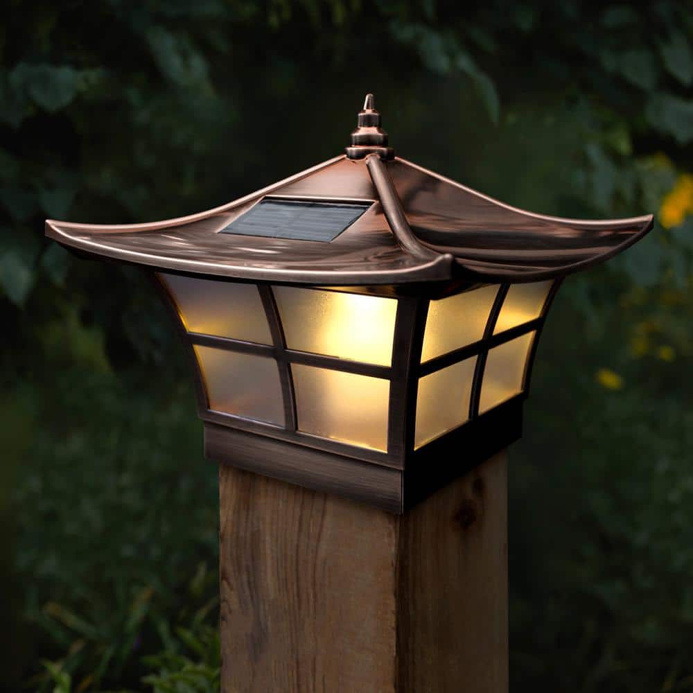 CLASSY CAPS Ambience 4 in. x 4 in. Outdoor Electroplated Copper Solar Post Cap (2-Pack)