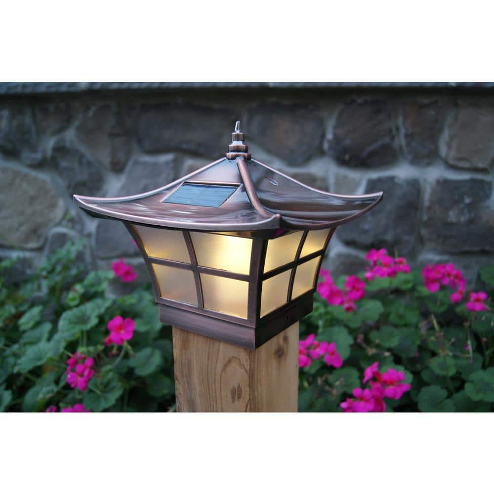 CLASSY CAPS Ambience 4 in. x 4 in. Outdoor Electroplated Copper Solar Post Cap (2-Pack)