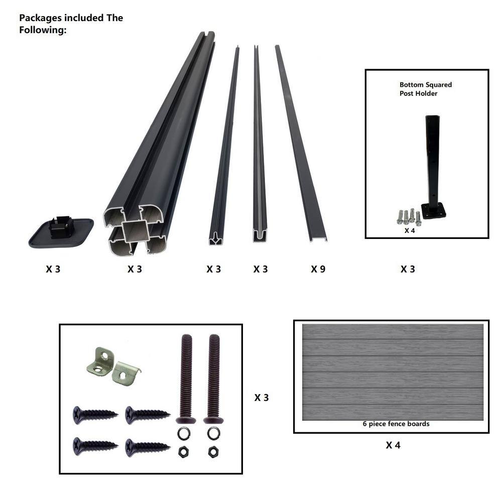 LH EP Complete Kit 6 ft. x 6 ft. Embossed Gray WPC Composite Fence Panel with Bottom Squared Holders and Post Kits (2-set)