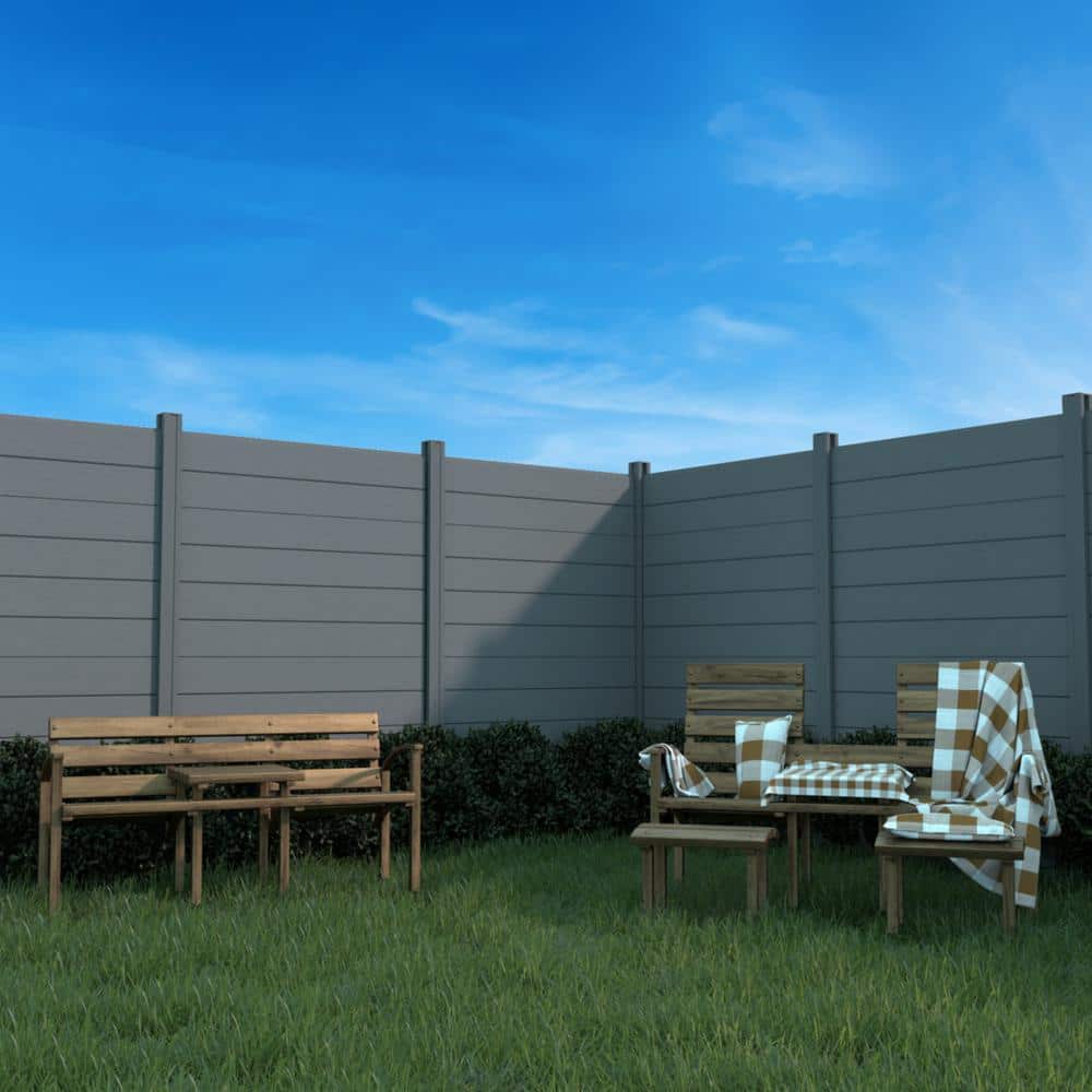 LH EP Complete Kit 6 ft. x 6 ft. Embossed Gray WPC Composite Fence Panel with Bottom Squared Holders and Post Kits (2-set)