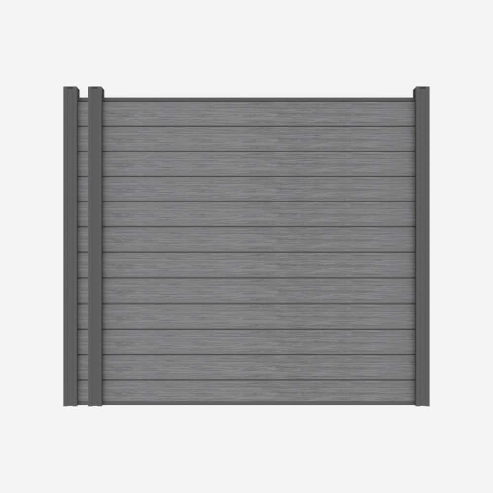 LH EP Complete Kit 6 ft. x 6 ft. Embossed Gray WPC Composite Fence Panel with Bottom Squared Holders and Post Kits (2-set)