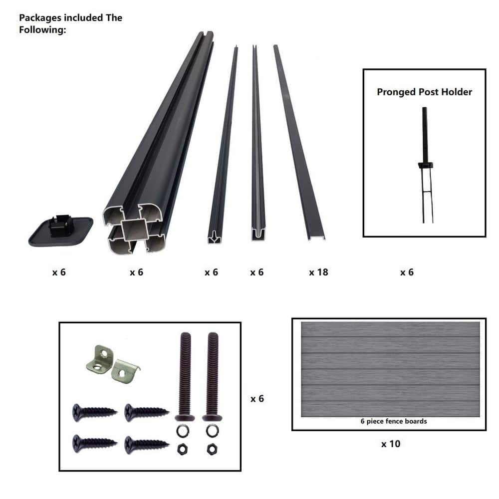 LH EP Complete Kit 6 ft. x 6 ft. Embossed Gray WPC Composite Fence Panel with Pronged Holders and Post Kits (5-set)