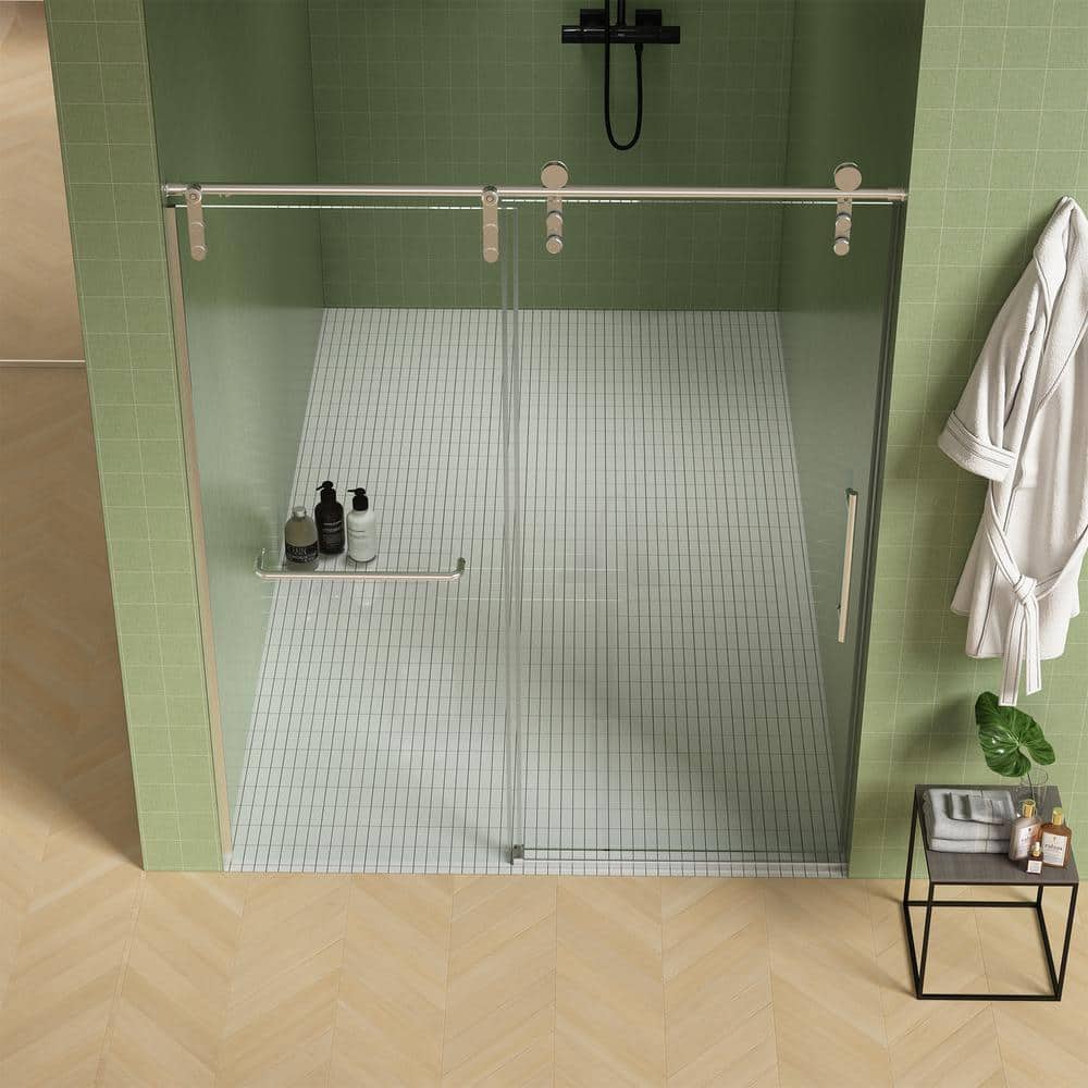 ES-DIY 56-60 in. W x 70 in. H Soft-Closing Sliding Frameless Shower Door in Nickel with 5/16 in. (8 mm) Clear Glass