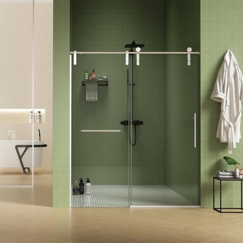 ES-DIY 56-60 in. W x 70 in. H Soft-Closing Sliding Frameless Shower Door in Nickel with 5/16 in. (8 mm) Clear Glass