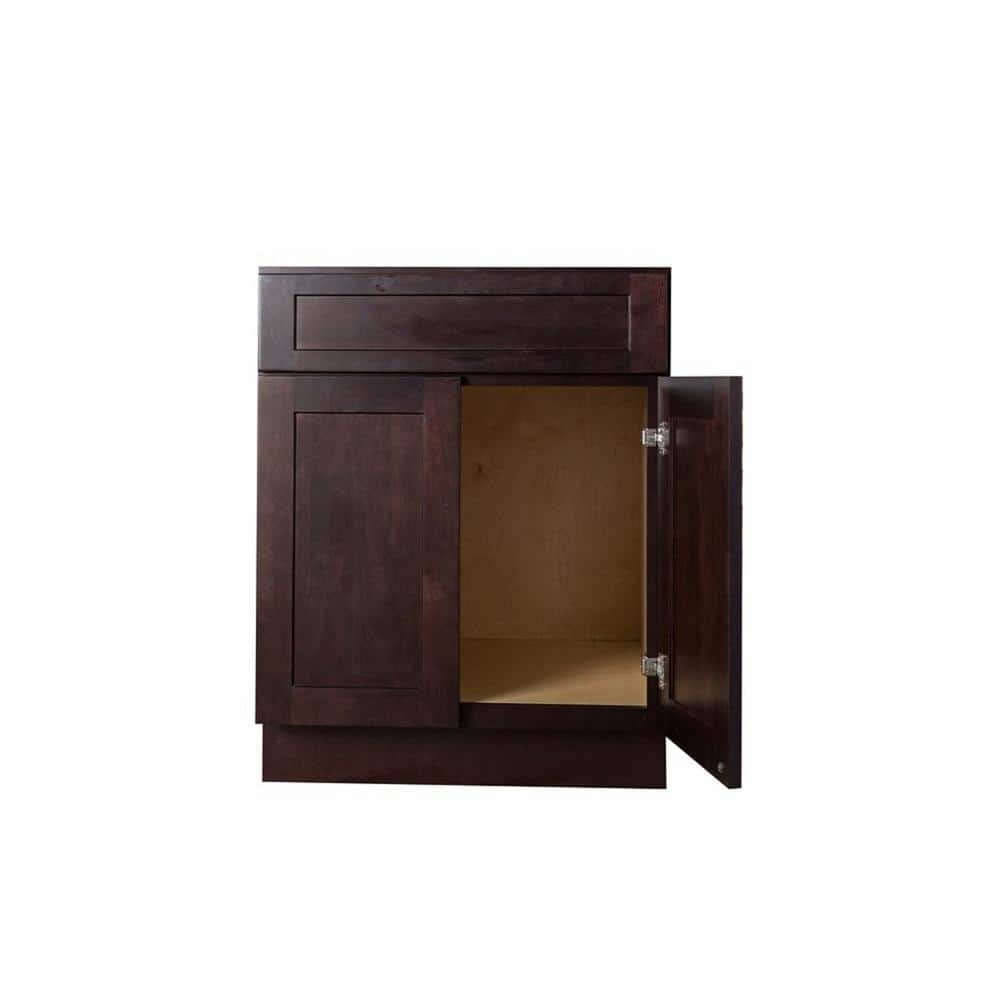 Bremen Cabinetry Bremen Ready to Assemble 30 in. x 34.5 in. x 24 in. Shaker Sink Base Cabinet with 2-Doors and 1-Fake Drawer in Espresso