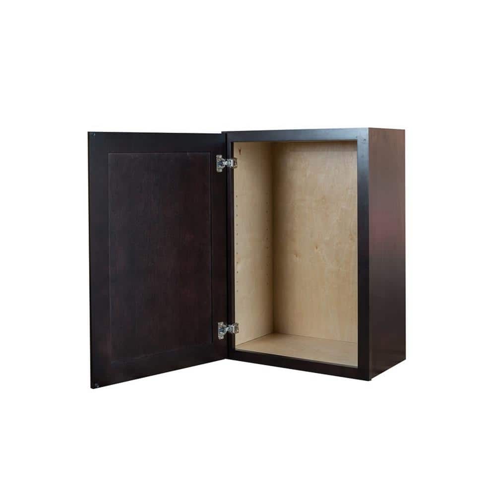 Bremen Cabinetry Bremen Ready to Assemble 18x30x12 in. Shaker Wall Cabinet with 1-Door and 2 Adjustable Shelves in Espresso