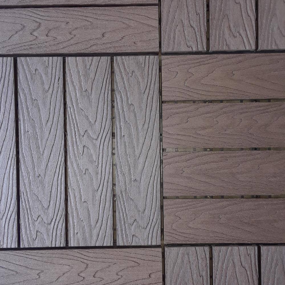 LH EP 12 in. x 12 in. WPC Composite Interlocking Flooring Deck Tiles with Parallel Design in Espresso (Pack of 11 Tiles)